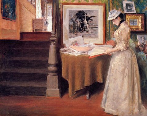 Interior Young Woman at a Table