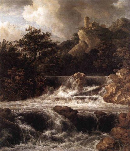 Jacob Isaackszon van Waterfall With Castle Built On The Rock