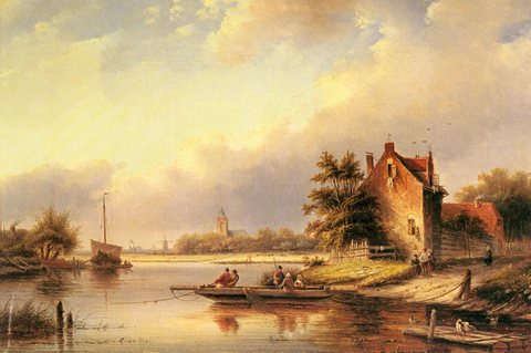 Jacob Jan Coenraad A Summers Day At The Ferry Crossing