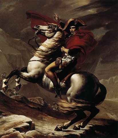 Jacques Louis Bonaparte Calm on a Fiery Steed Crossing the Alps