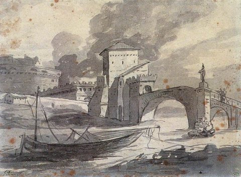 Jacques Louis View of the Tiber and Castel St Angelo