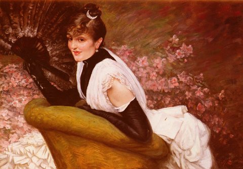 James Jaques Joseph Portrait De Femme A L-Eventail