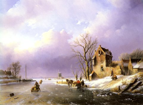 Jan Jacob Winter landscape With Figures On A Frozen River