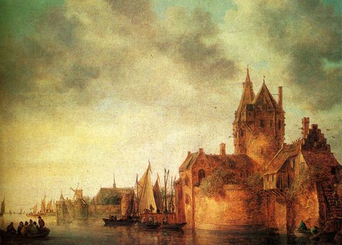 Jan Josefsz Van A Castle By A River With Shipping At A Quay