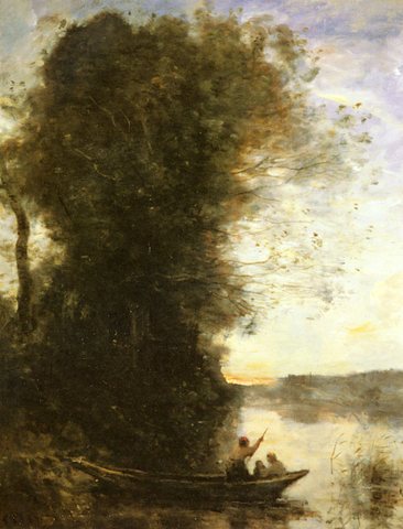 Jean Baptiste Camille Le Batelier Quittant La Rive Avec Une Femme Et Une Femme