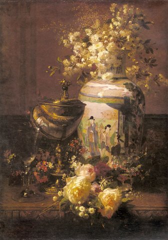 Jean Baptiste Still Life With Japanese Vase And Flowers
