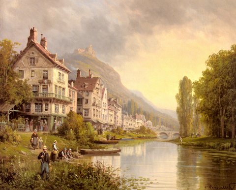 Kuwasseg Charles Euphrasie Au Bord De La Riviere