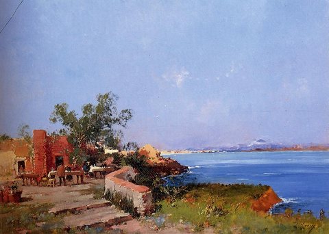 Laloue Eugene Lunch On A Terrace With A View Of The Bay Of Naples