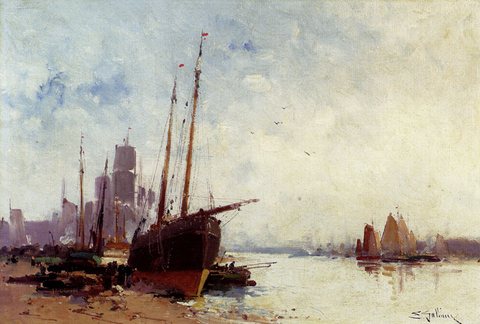 Laloue Eugene Shipping In The Docks