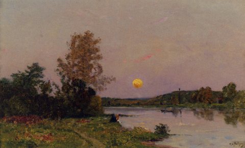 Lavandiere Et Barques Soleil Couchant