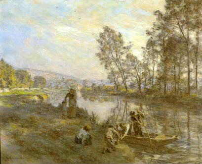 Leon Augustin Figures by a Country Stream