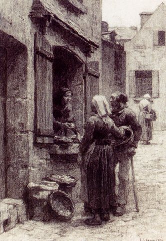 Lhermitte Leon Augustin Breton Peasants Buying Fruit At Landerneau