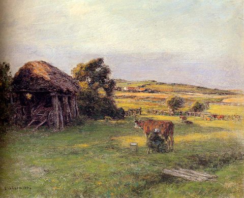 Lhermitte Leon Landscape With A Peasant Woman Milking A Cow