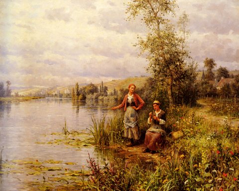 Louis Aston Country Women After Fishing On A Summer Afternoon
