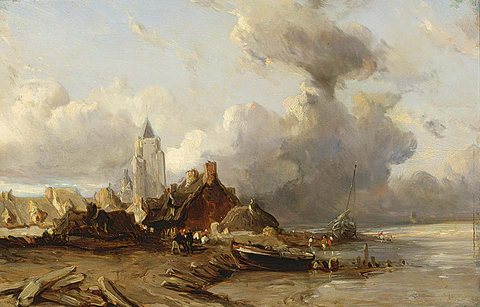 Louis Gabriel Eugene A Village by the Sea