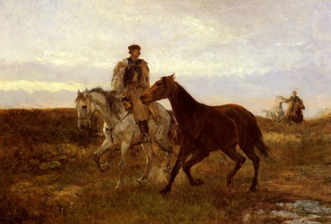 Michel Lieb Leading The Horses Home At Sunset