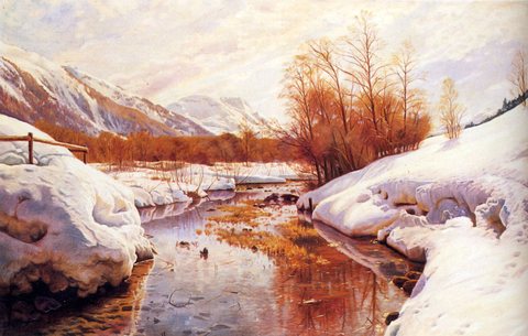 Monsted Peder A Mountain Torrent In A Winter Landscape