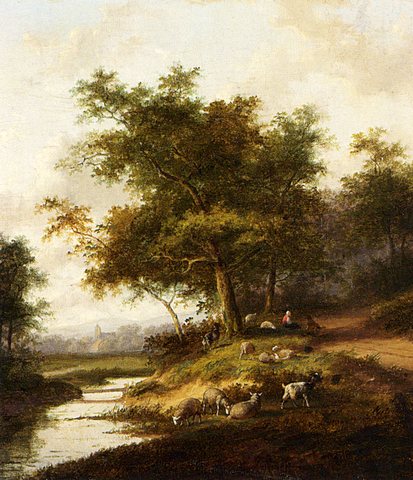 Morel Jan Evert A Shepherdess And Her Flock At Rest