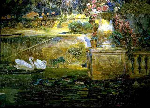 Mosaic Fountain Detail of swans