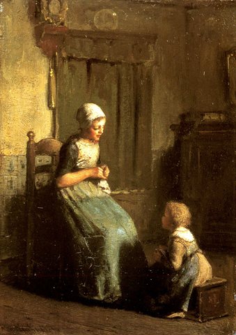 Neuhuijs Albert The Knitting Lesson
