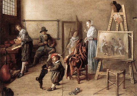 Painter In His Studio Painting A Musical Company
