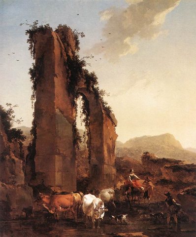 Peasants With Cattle By A Ruined Aqueduct