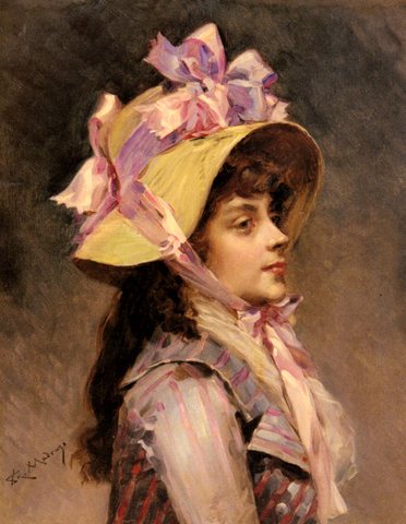 Raimundo De Madrazo portrait Of A Lady In Pink Ribbons
