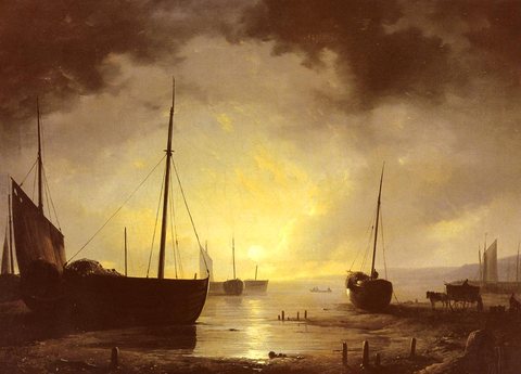 Remigius Adrianus van Beached fishing Boats by Moonilight