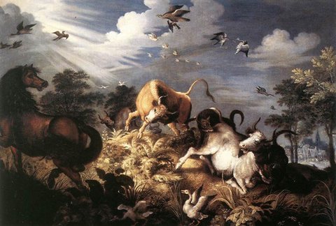 Roelandt Horses And Oxen Attacked By Wolves