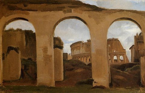 Rome The Coliseum Seen through Arches of the Basilica of Constantine