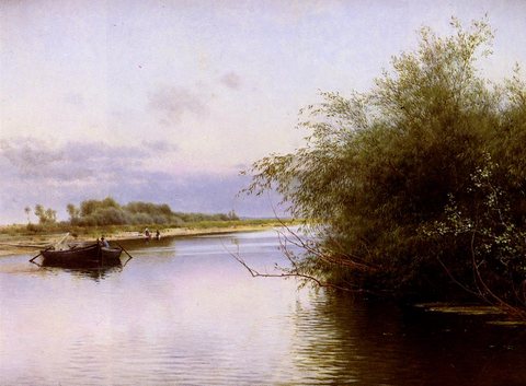Sanchez Perrier Emilio Fisherman And Washerwomen By The River