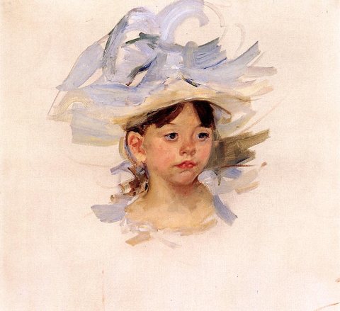 Sketch of -Ellen Mary Cassatt in a Big Blue Hat