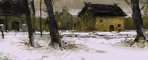 snowy barn