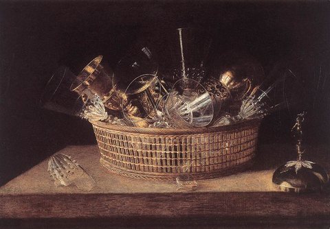 Still Life Of Glasses In A Basket