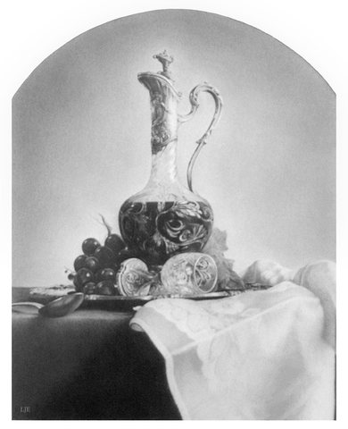 Still Life with Decanter and Black Grapes