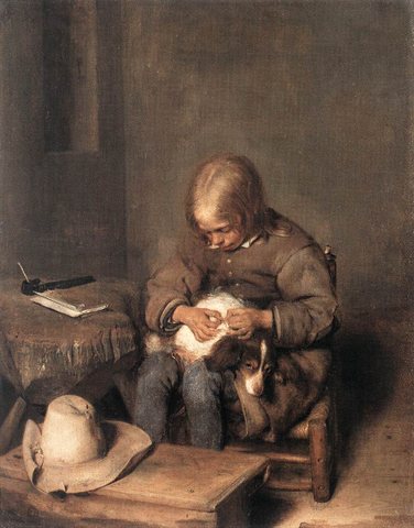 TERBORCH Gerard Boy Riding His Dog Of Fleas