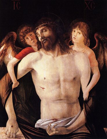 The dead christ supported by two angels