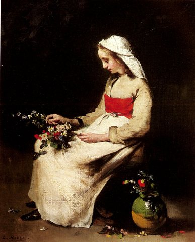 Theodule A Girl Arranging A Vase Of Flowers
