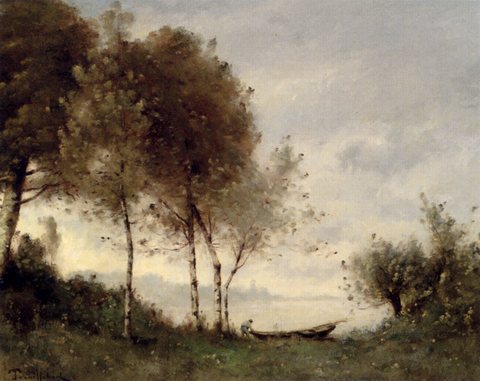 Trouillebert Paul Desire Boatman On A River Landscape
