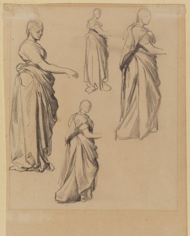 Watts George Frederick Four studies of a draped female figure