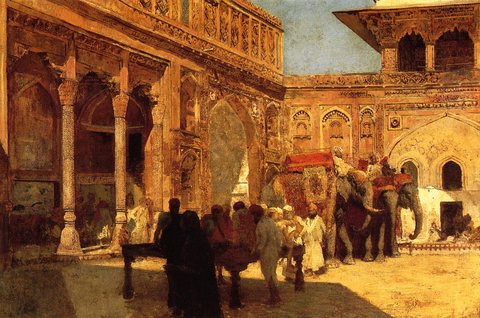 Weeks Edwin Lord Elephants and Figures in a Courtyard Fort Agra