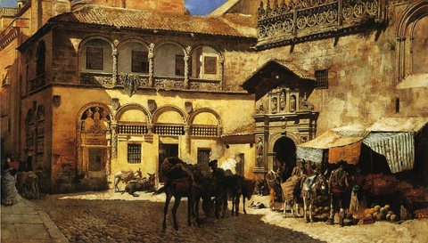 Weeks Edwin Lord Market Square in Front of the Sacristy and Doorway of the Cathedral Granada