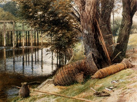 Foster Myles Birket Eel Pots On The banks Of A River