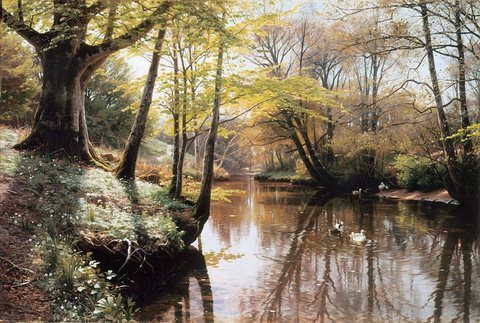 Monsted Peder A River Landscape in Springtime