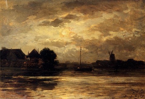 Philip Lodewijk Jacob View Of The Spaarne Haarlem By Moonlight