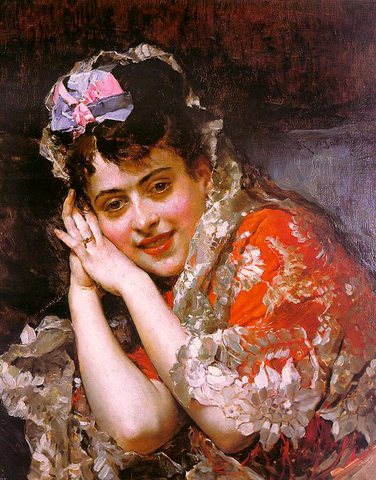 Madrazo y Garreta The Model Aline Masson with a White Mantilla