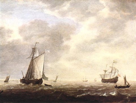 A Dutch Man Of War And Various Vessels In A Breeze