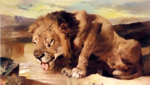 Sir Edwin Lion Drinking At A Stream
