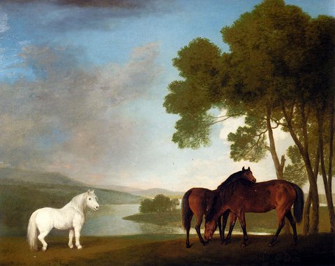 Stubbs George Two Bay Mares And A Grey Pony In A Landscape