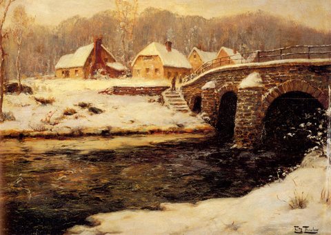 Thaulow Frits A Stone Bridge Over A Stream In Water